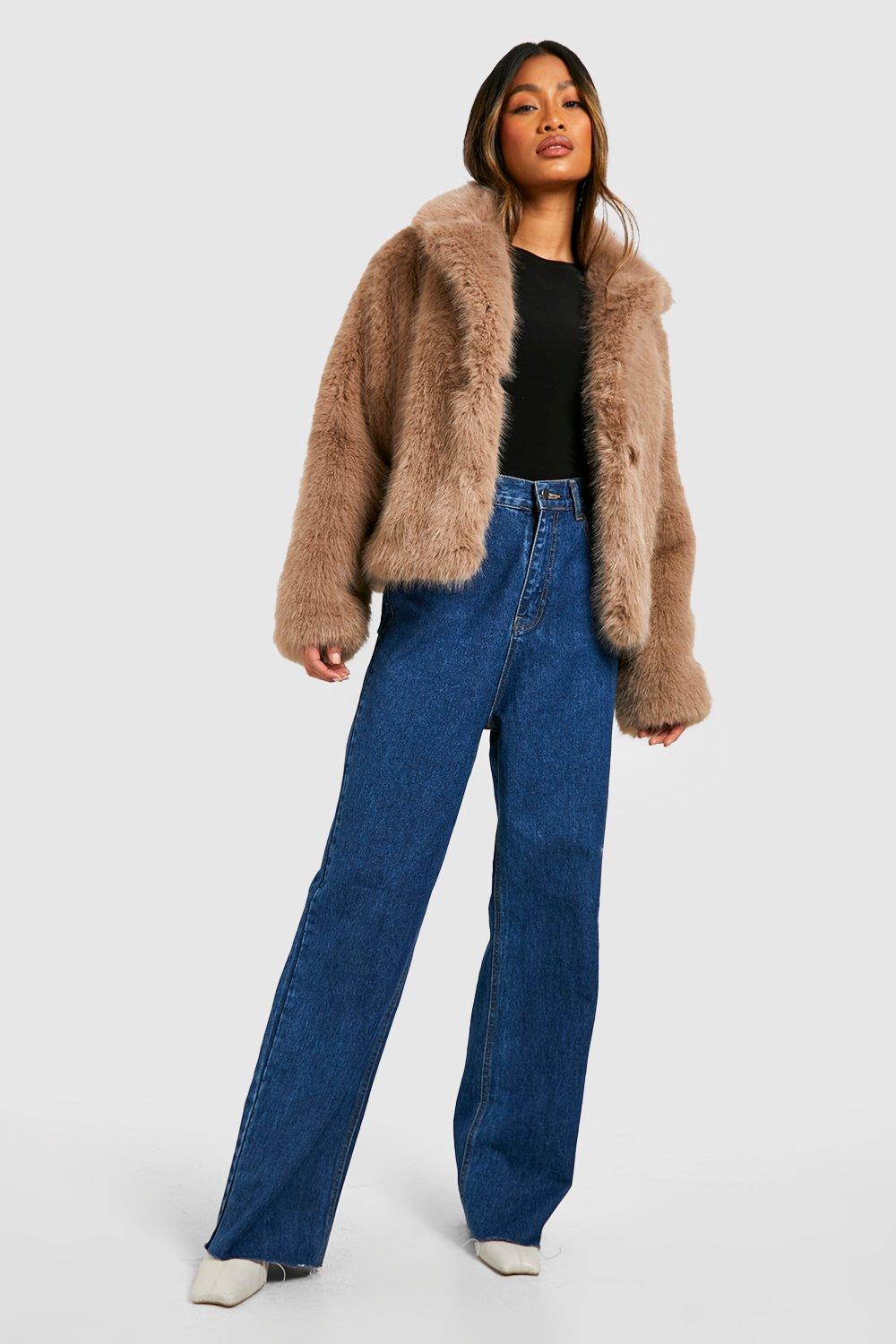 Short brown cheap fur jacket